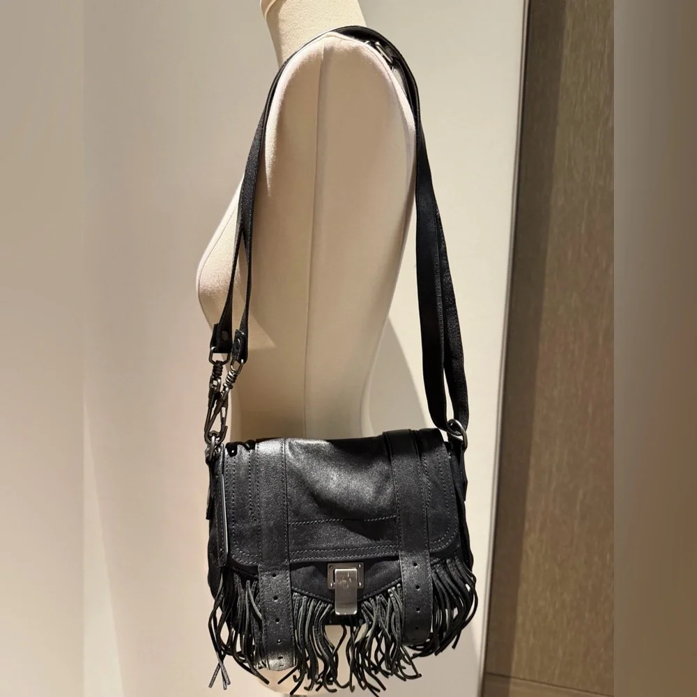 Proenza Schouler Black Leather Fringe Crossbody